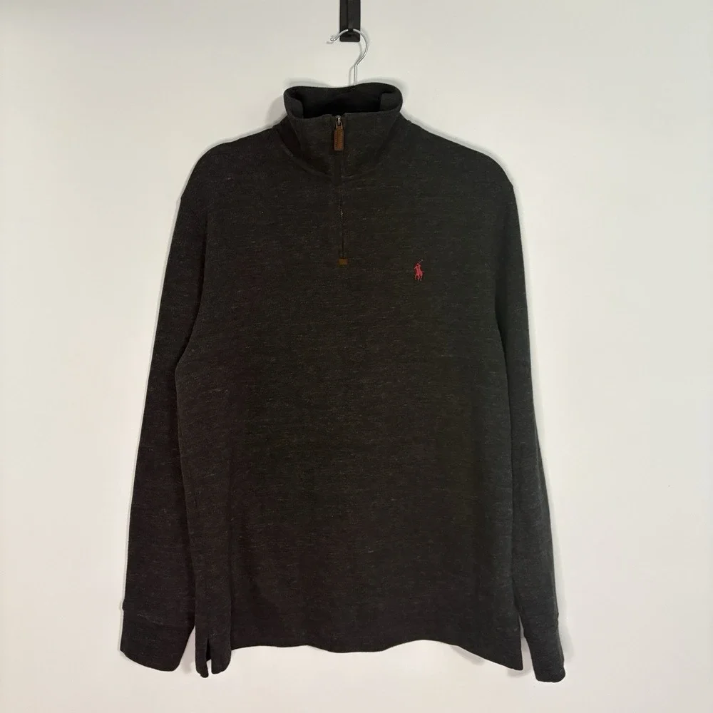 Polo Ralph Lauren Mens M Estate Rib Quarter Zip Pullover Charcoal Grey Black NWT